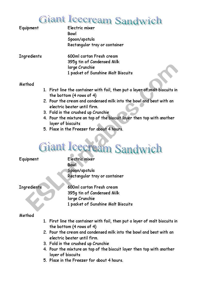Giant Icecream Sandwich worksheet