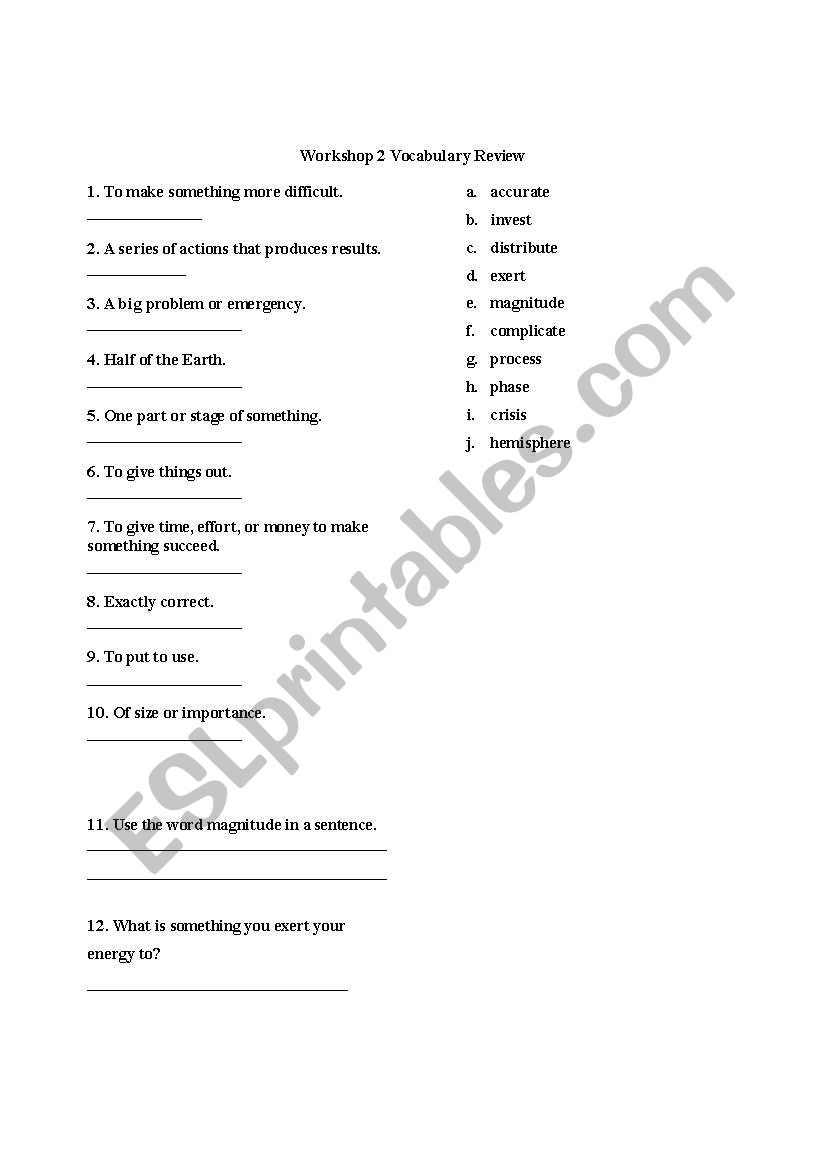 Vocabulary Review worksheet