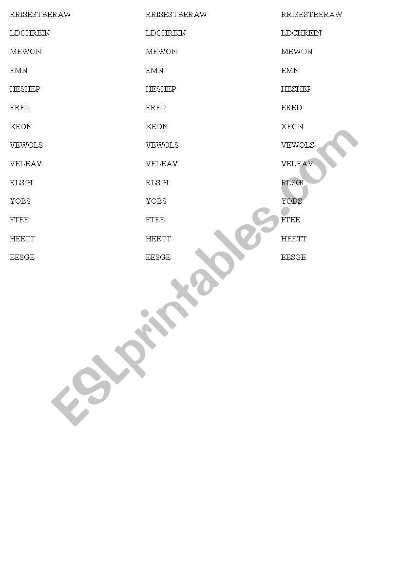 Scrambled plurals worksheet