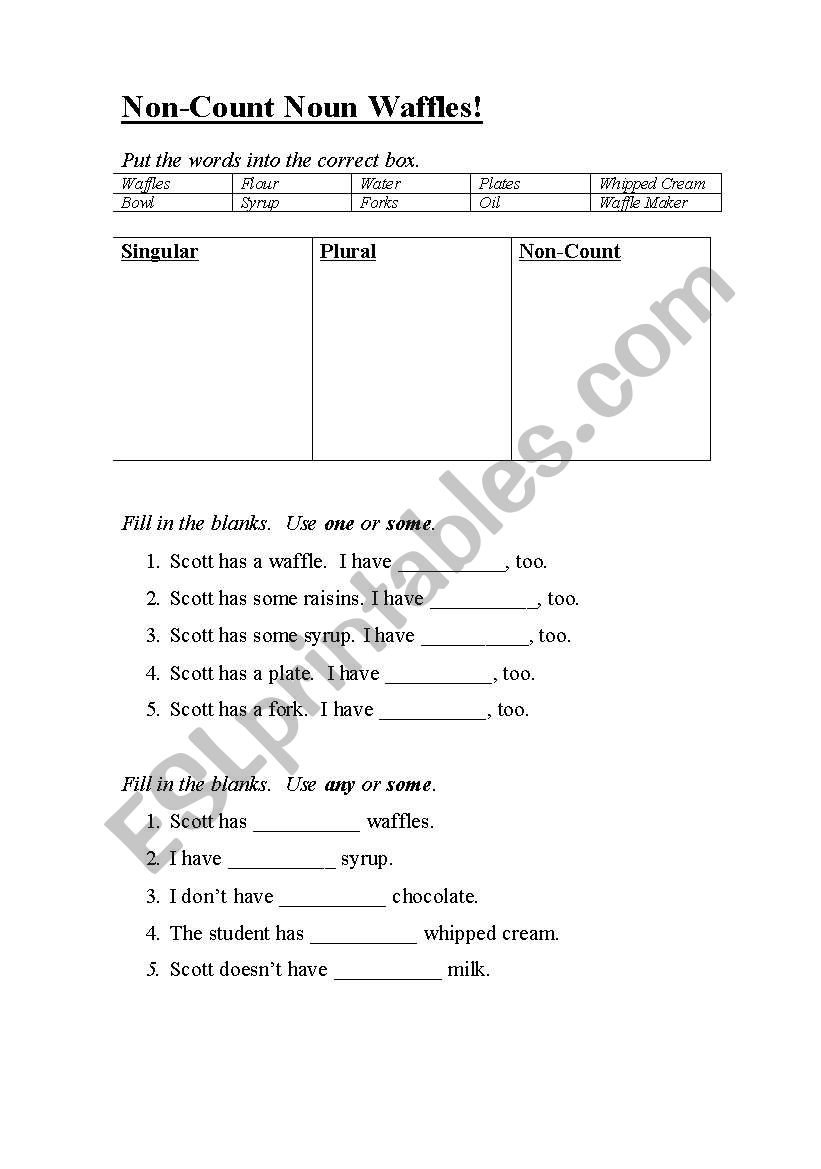 Non Count Nouns worksheet