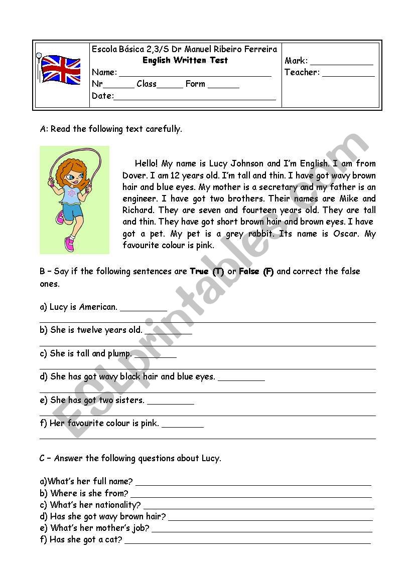 test worksheet