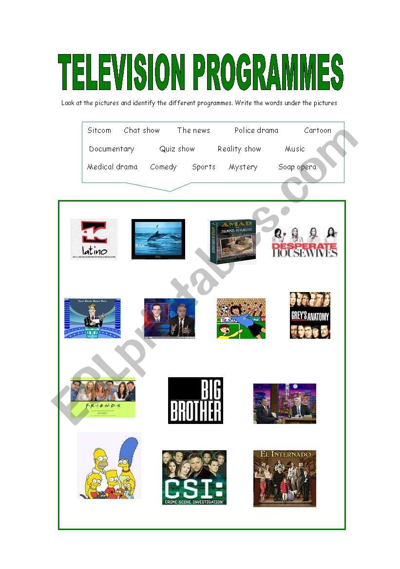 TV programmes / Opinion worksheet