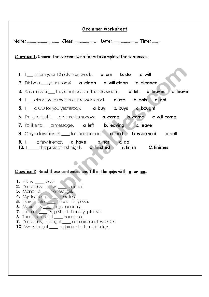 mixed grammar rules worksheet