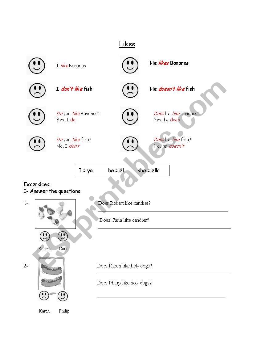 Likes / Dislikes worksheet