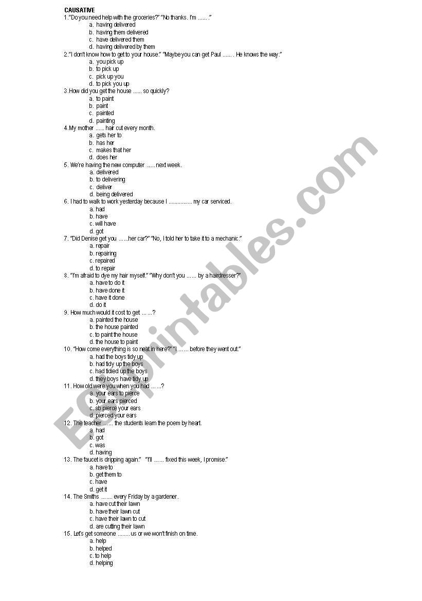 causative form worksheet