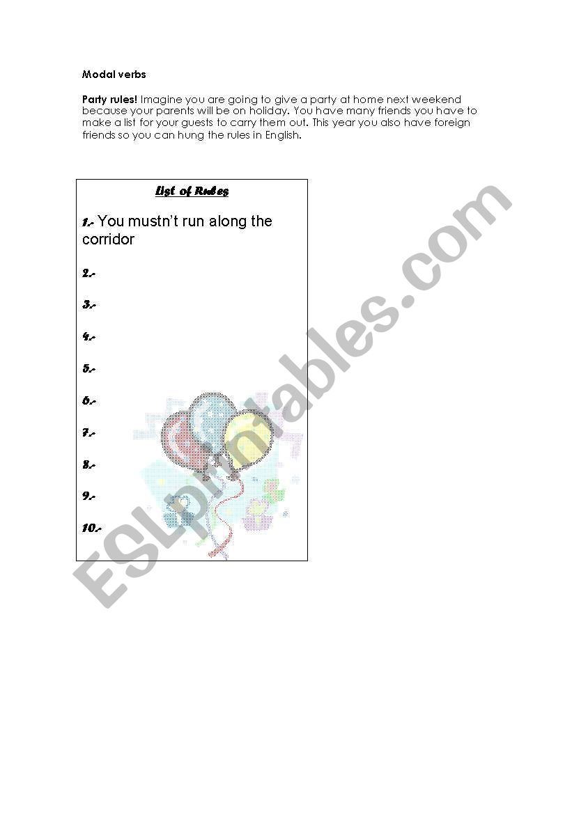 Party rules worksheet