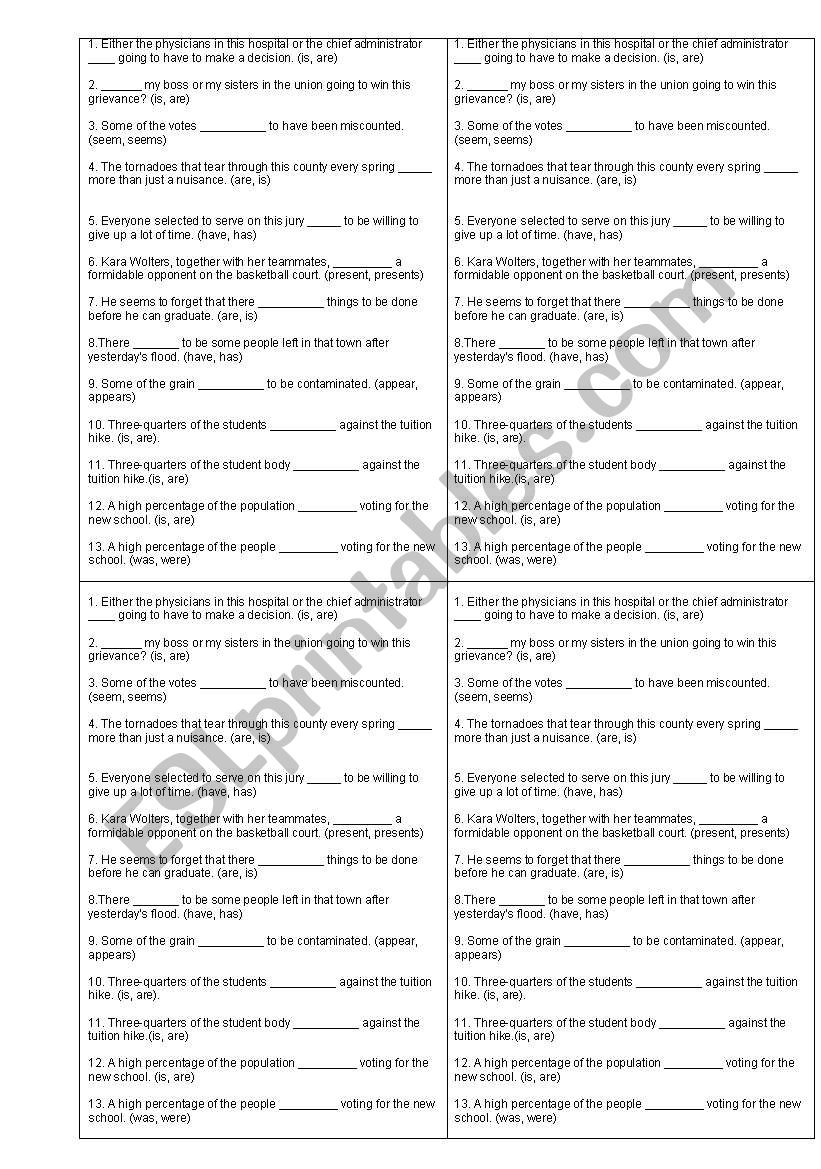 Verb Agreement ESL Worksheet By Oscarja