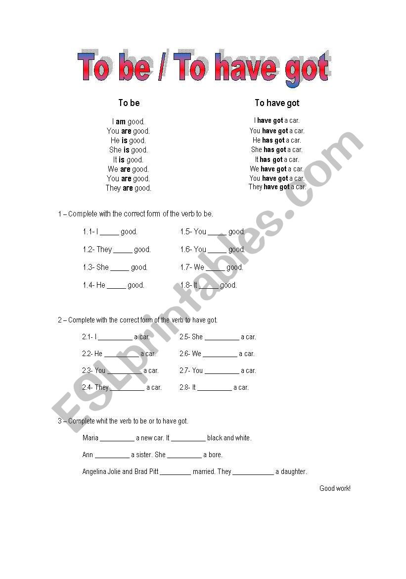 To be / to have got worksheet