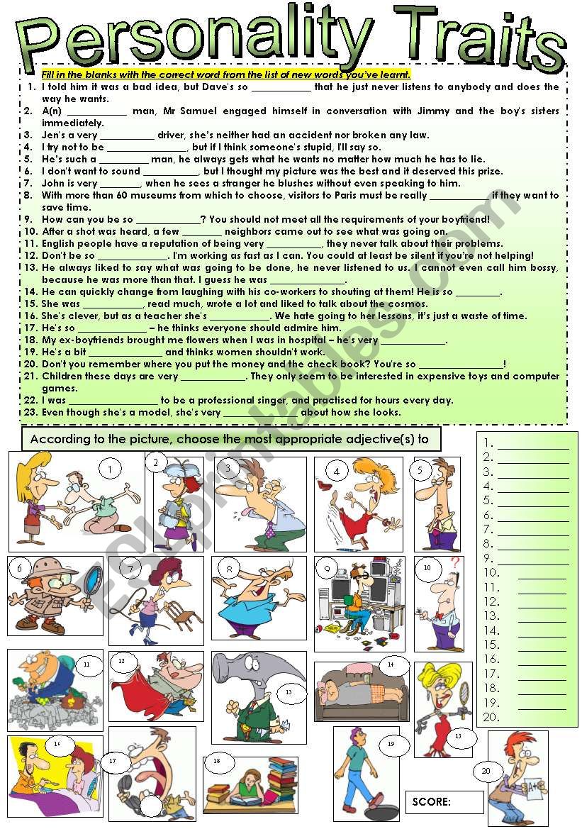 PERSONALITY TRAITS part 2 ESL Worksheet By Life line