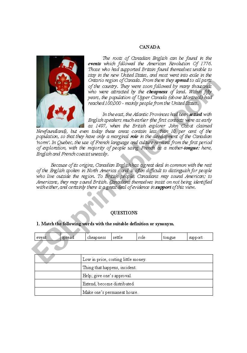 Canada_Test worksheet