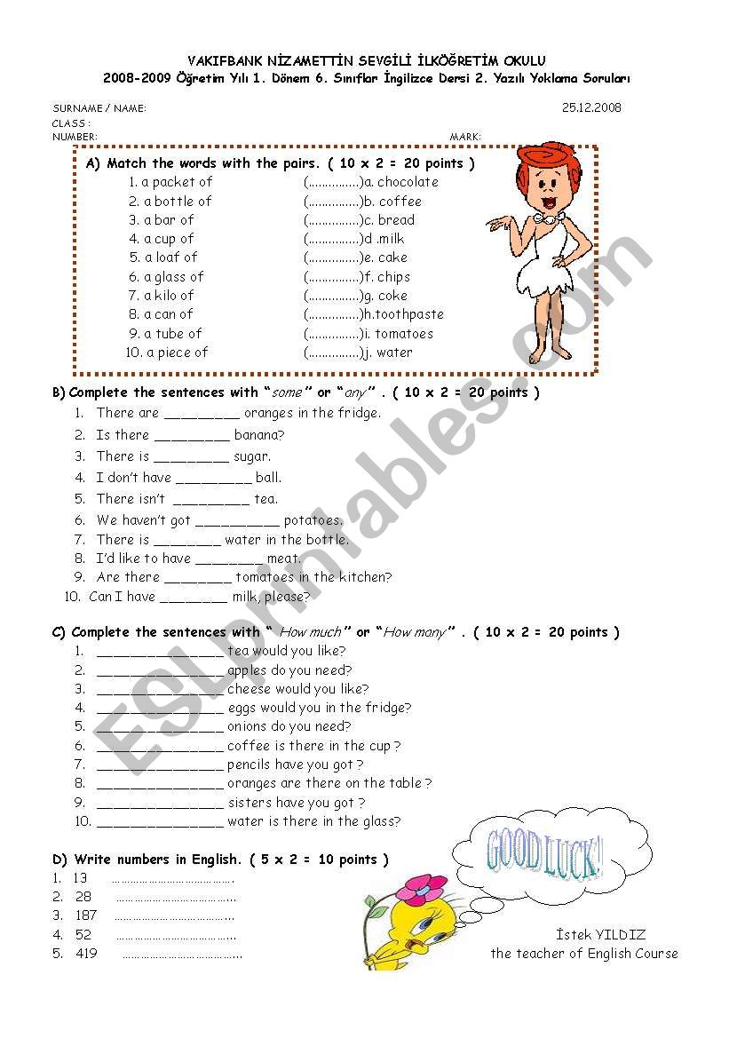 6 Th Grade 2 Nd Exam - Esl Worksheet By Glsrn