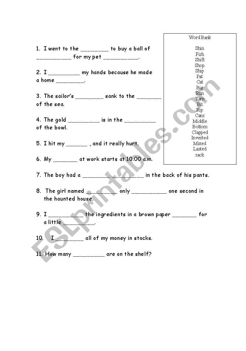 Spelling Cloze Practice WS worksheet