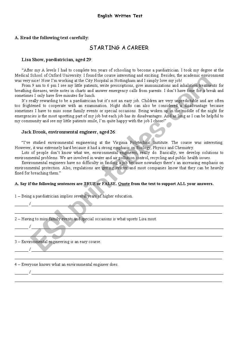 test on JOBS worksheet