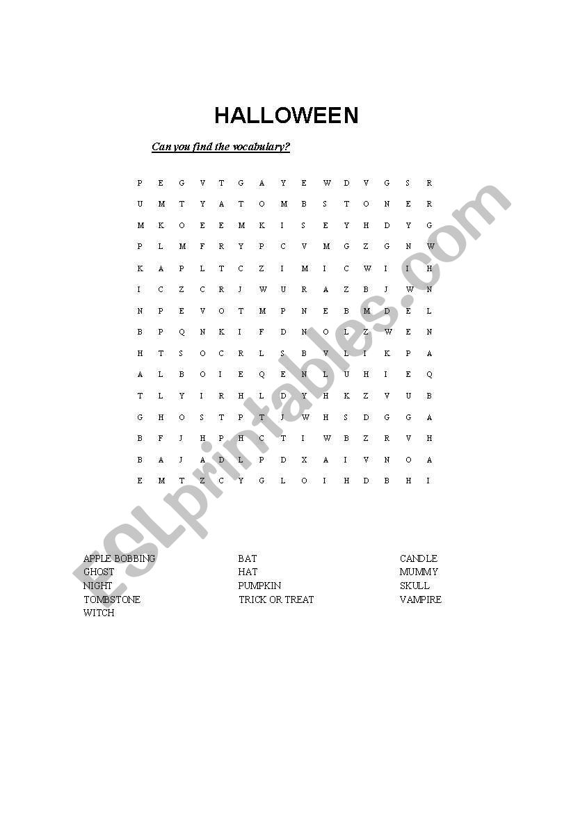 Halloween wordsearch worksheet