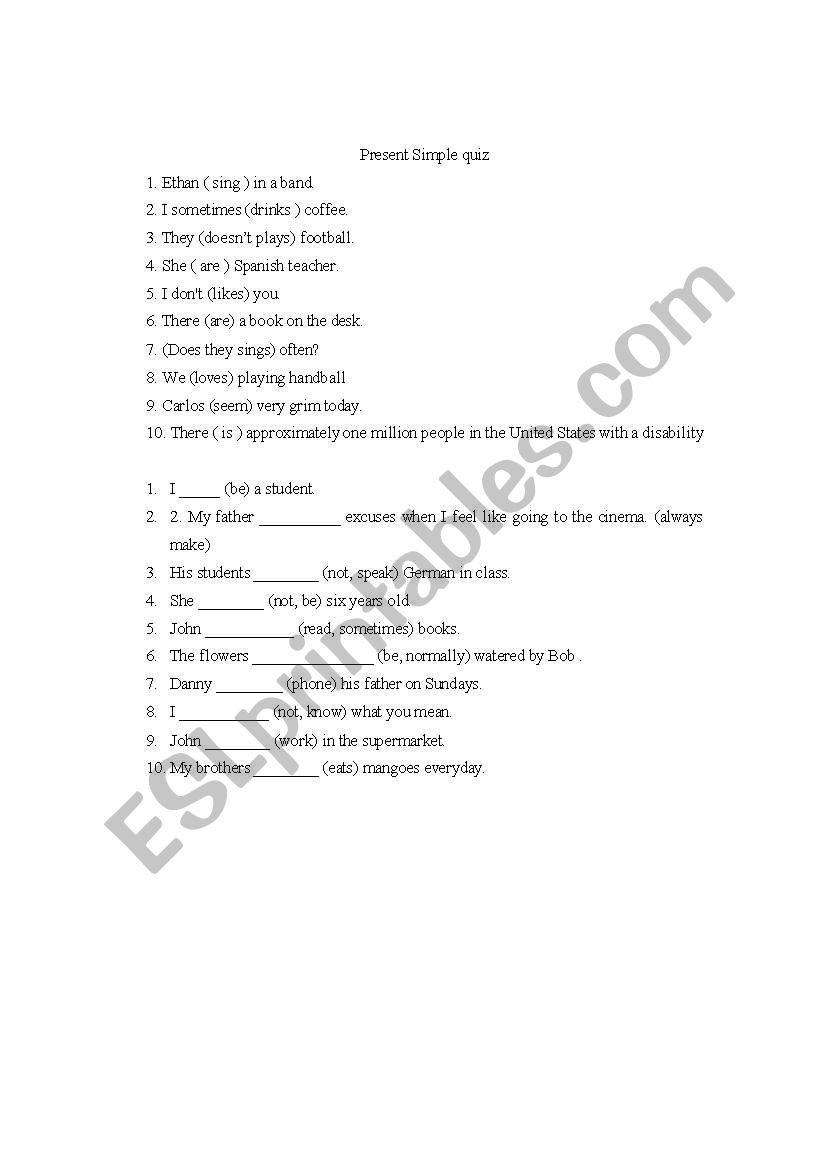 present simple quiz worksheet