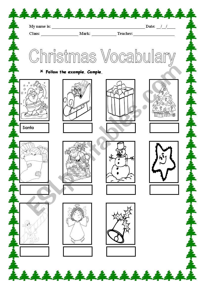 Christmas vocabulary worksheet