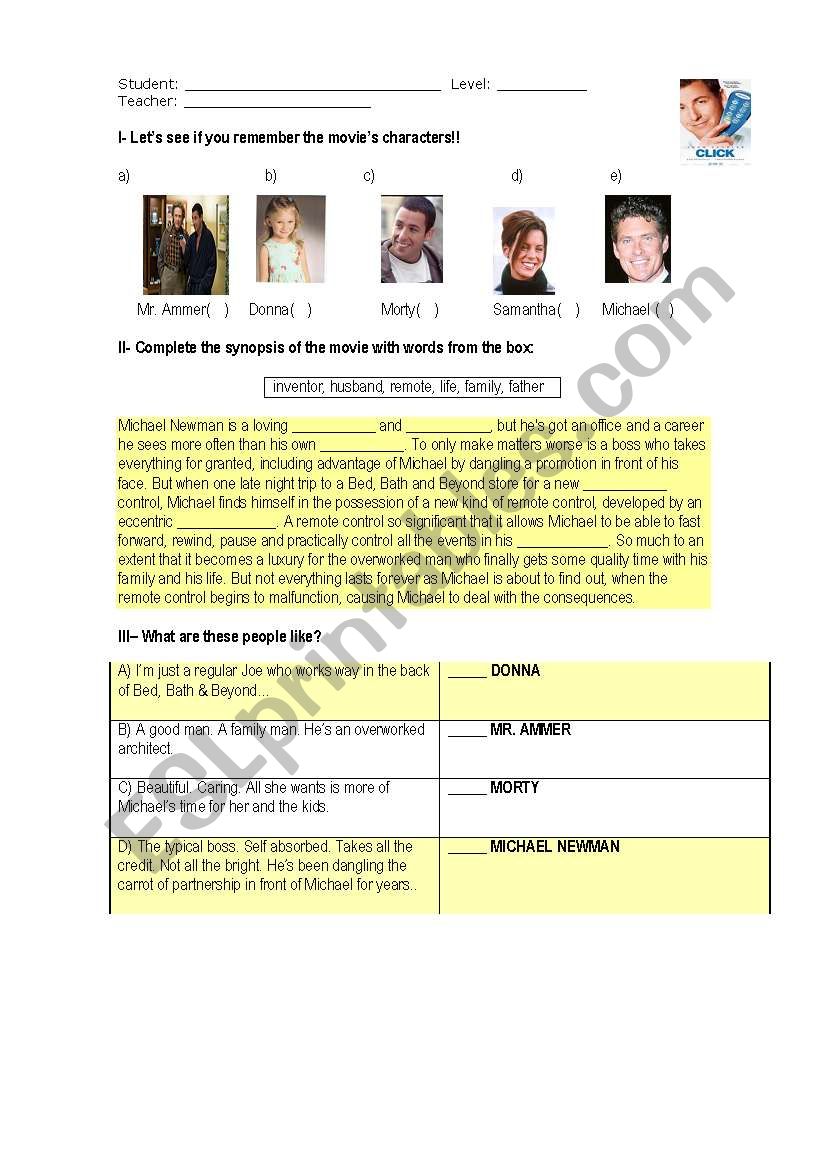 CLICK Worksheet worksheet