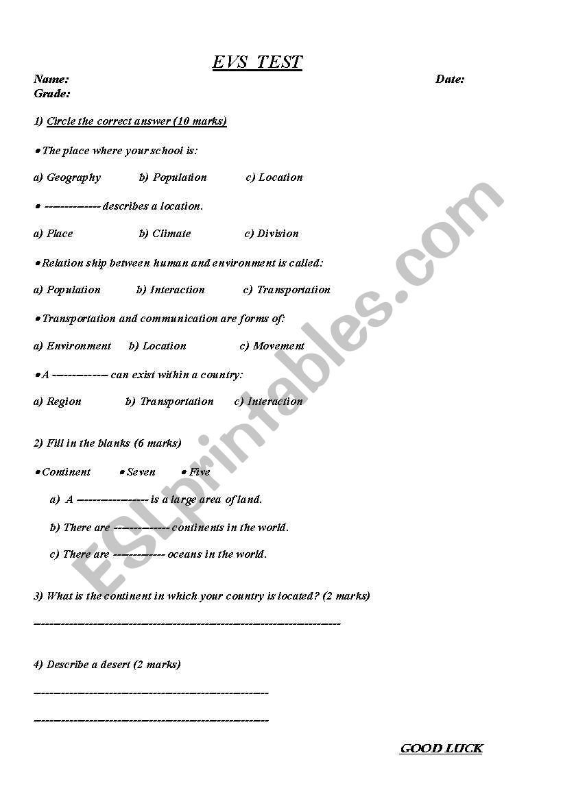 Geography  worksheet