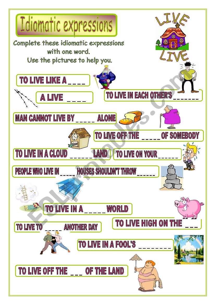 Idiomatic Expressions LIVE ESL Worksheet By Pink4 Virginia 