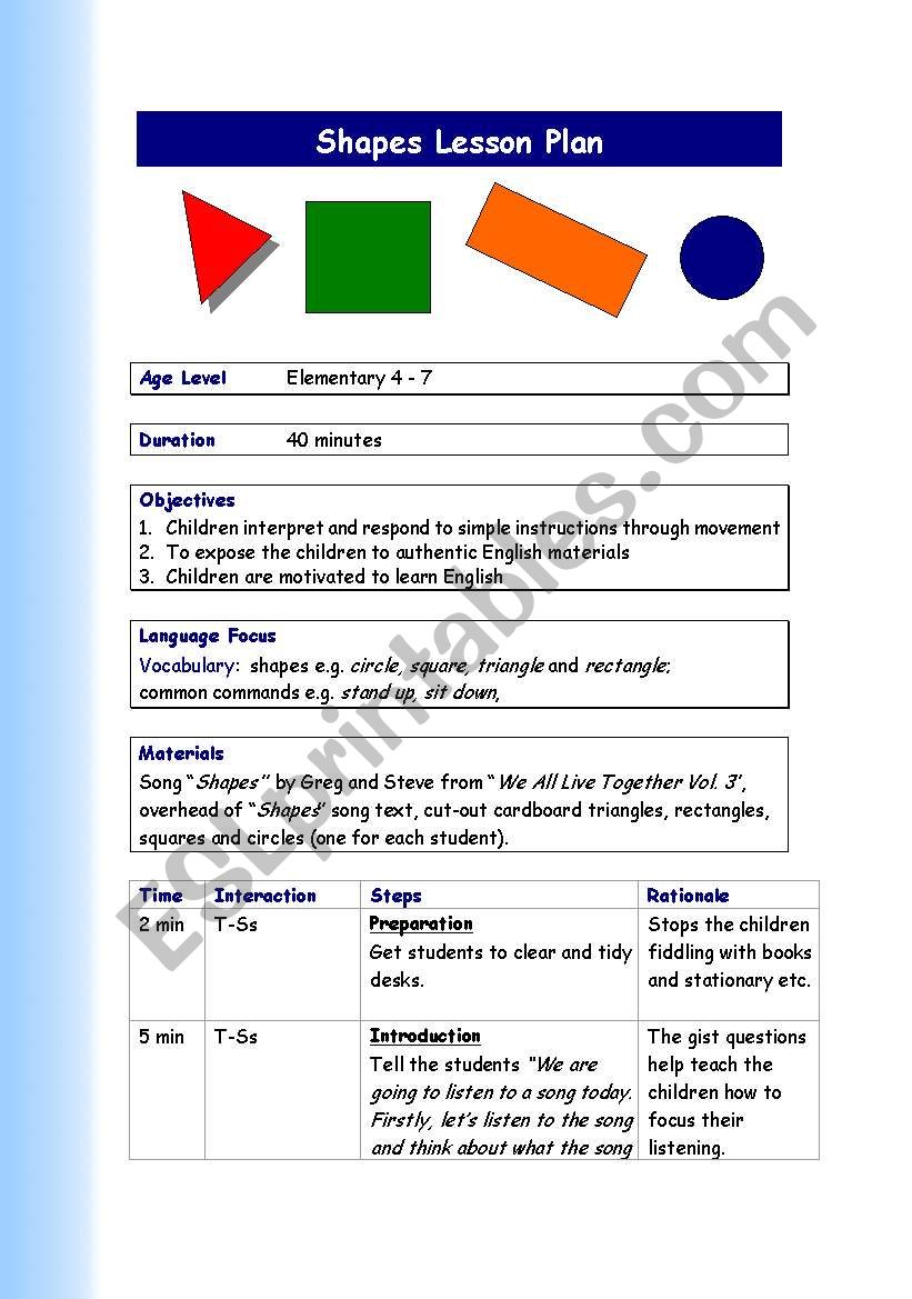 The shapes song 2 - ESL worksheet by adelebs