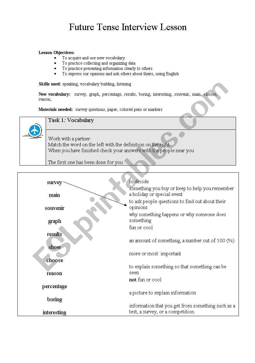 Future Tense Interview Lesson worksheet