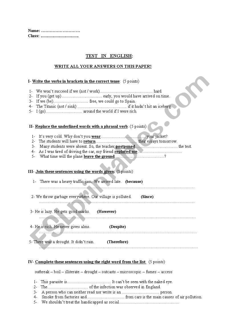 TEST worksheet