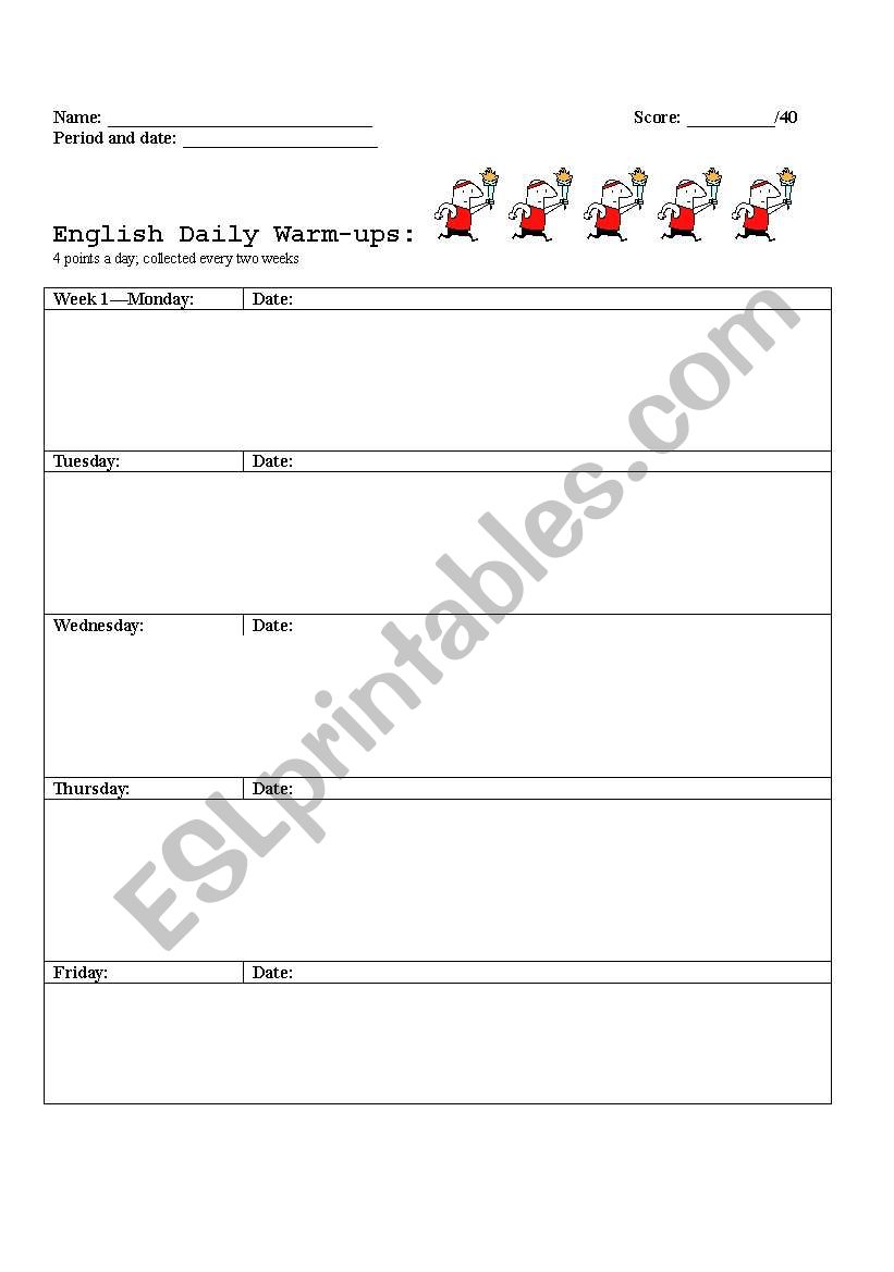 Daily warm-up grid worksheet