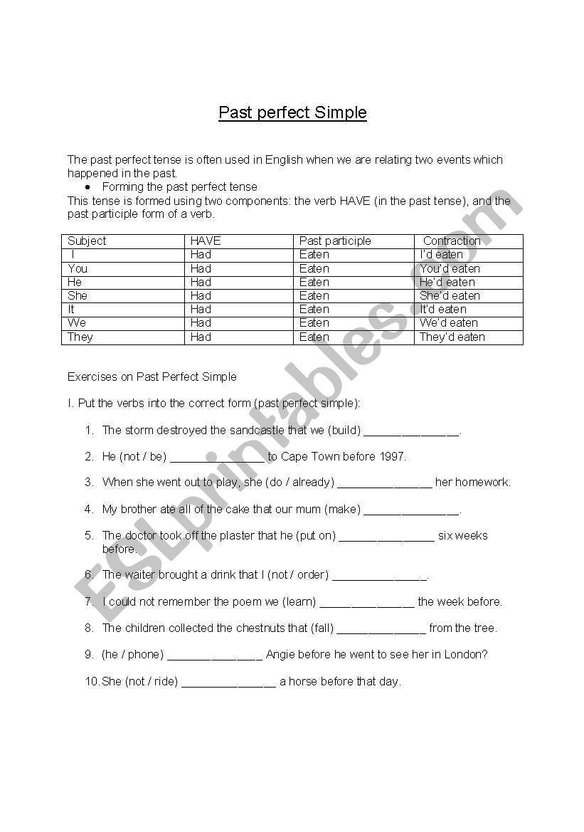 Exercises Past Simple worksheet