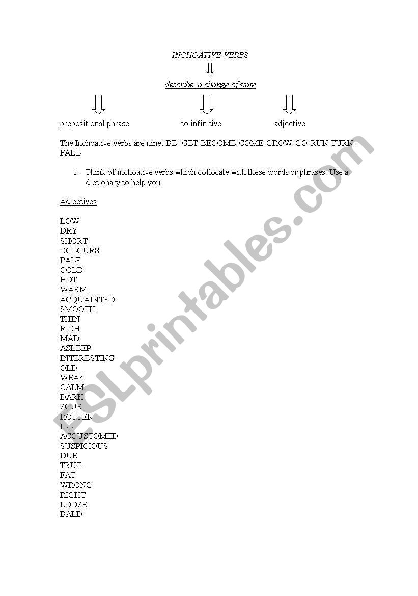 INCHOATIVE VERBS worksheet