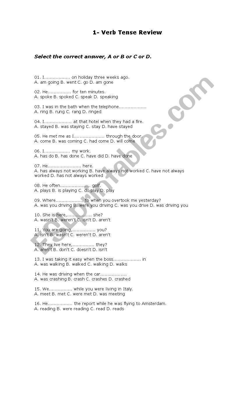 VERBS TENSES REVIEW worksheet