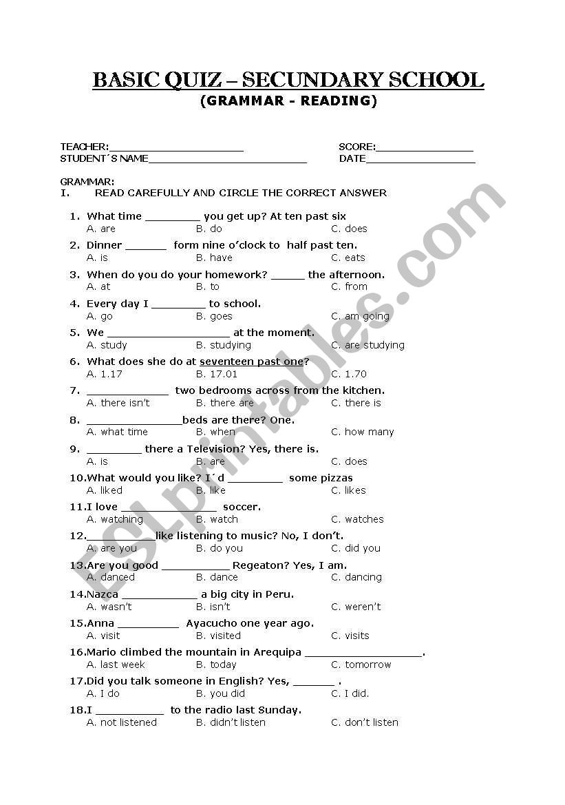 BASIC EXAM worksheet