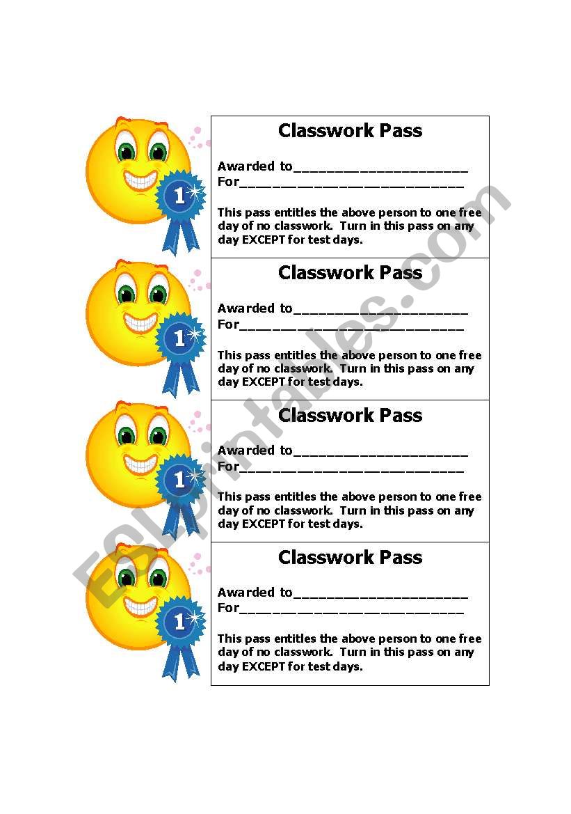classwork pass worksheet