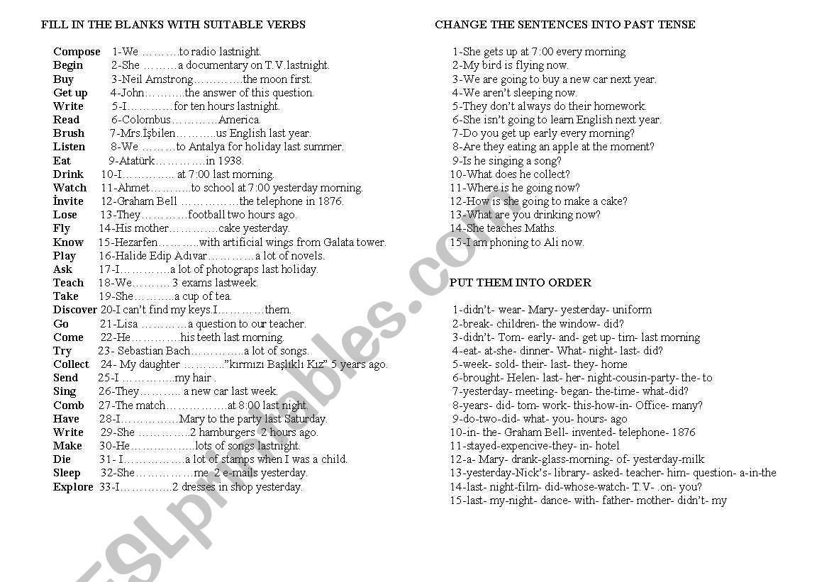 PAST TENSE worksheet