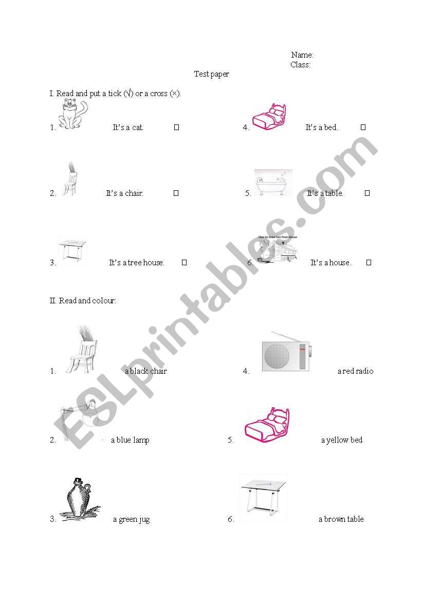 Rooms and objects in a room worksheet