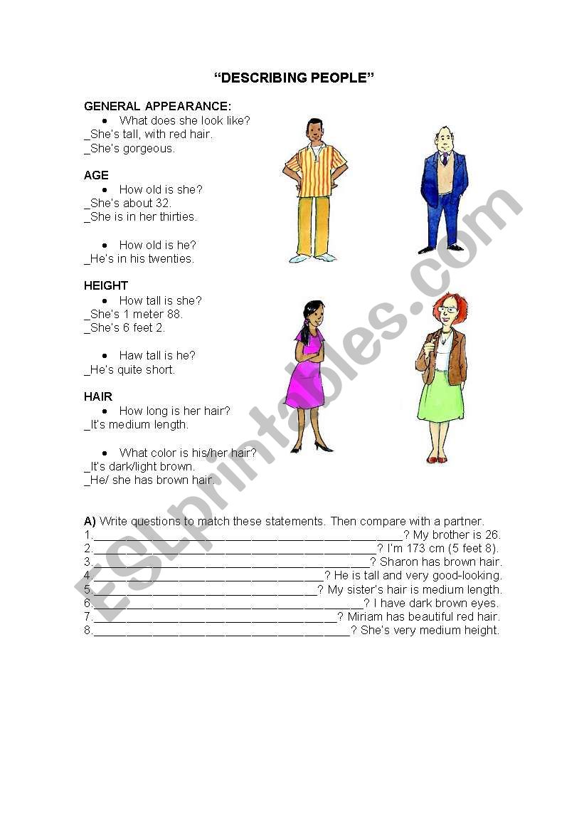 Describing people worksheet