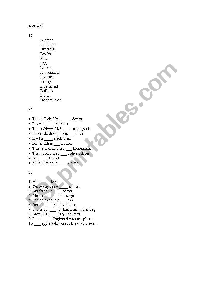 A or An? worksheet