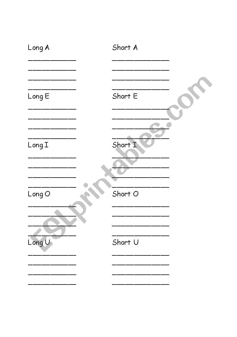 Vowels worksheet