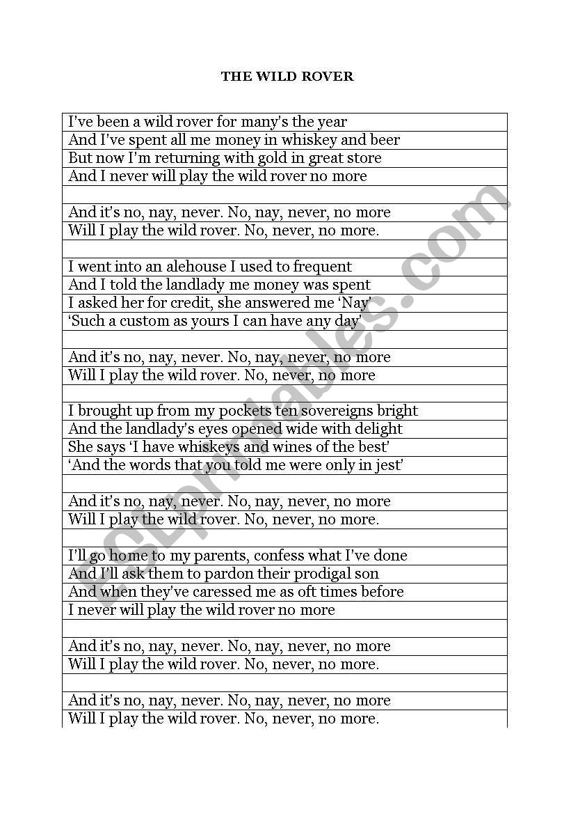 The Wild Rover worksheet