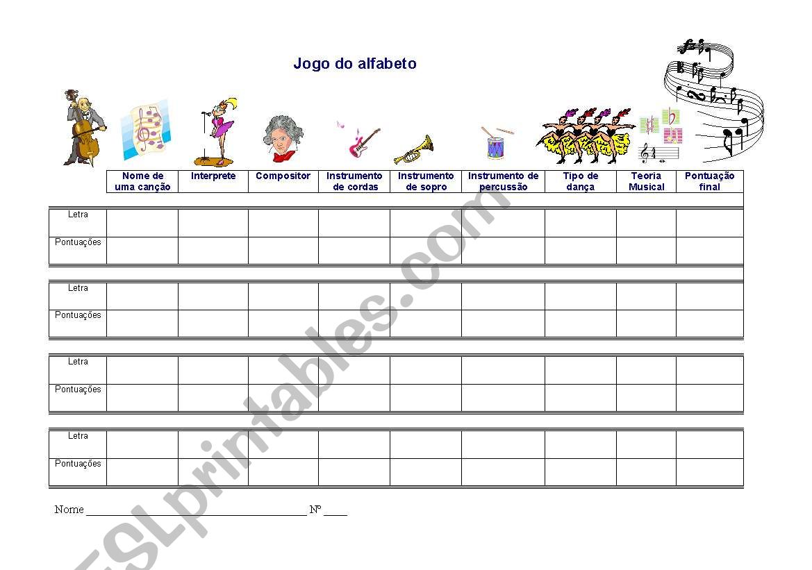 music game worksheet