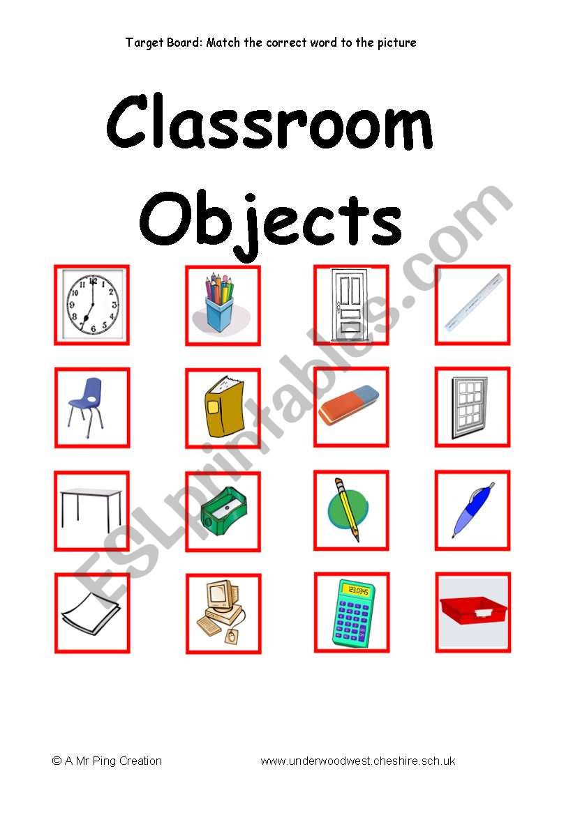 Classroom Objects Target Board