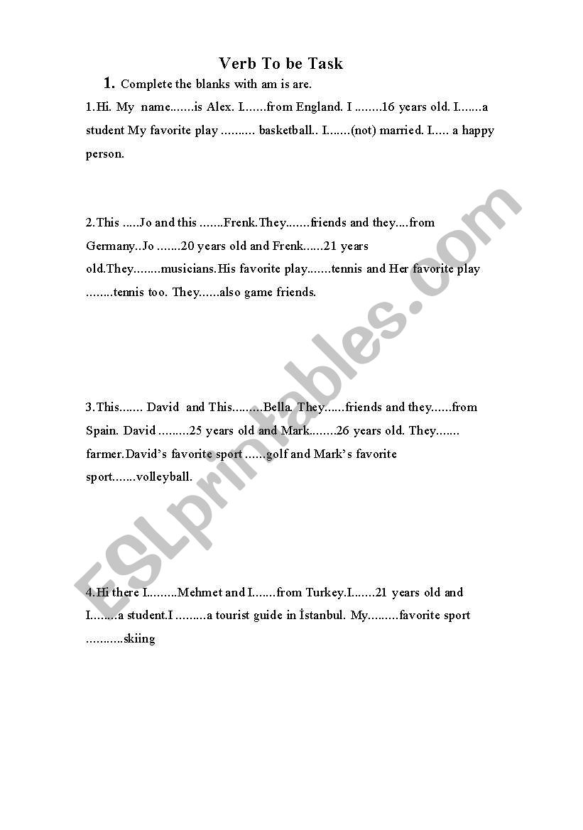 To Be Exercise worksheet