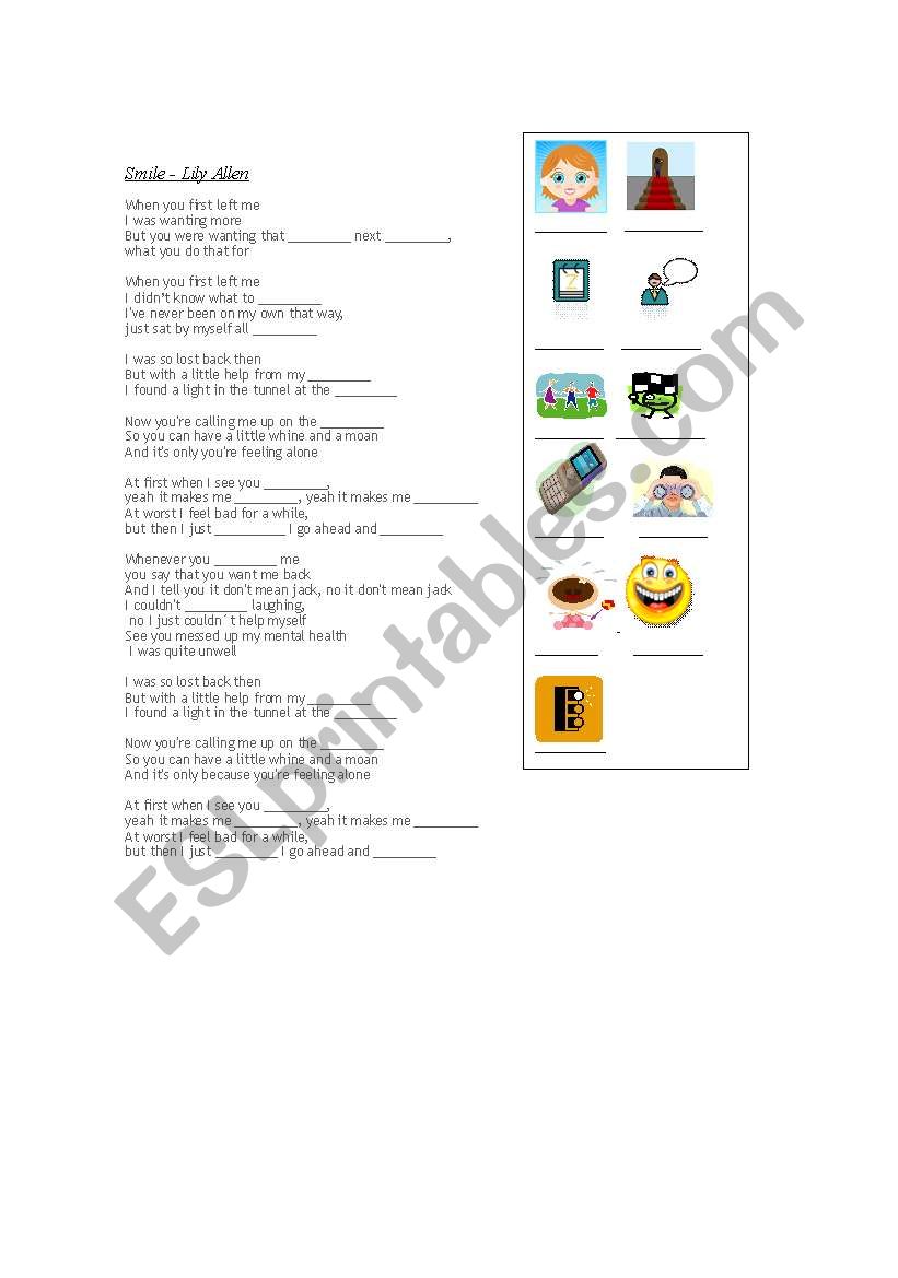 Song : Smile - Lily Allen worksheet