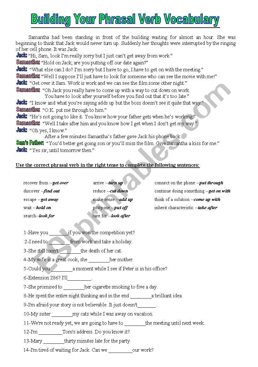 Phrasal Verbs worksheet