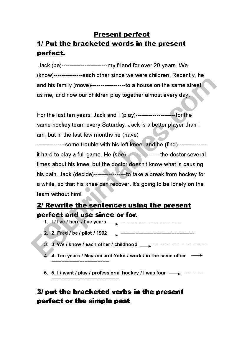 grammar present perfect worksheet