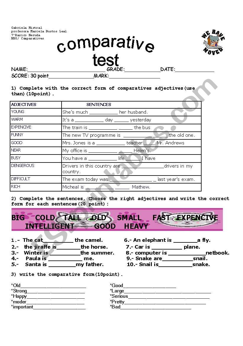 comparatives test worksheet