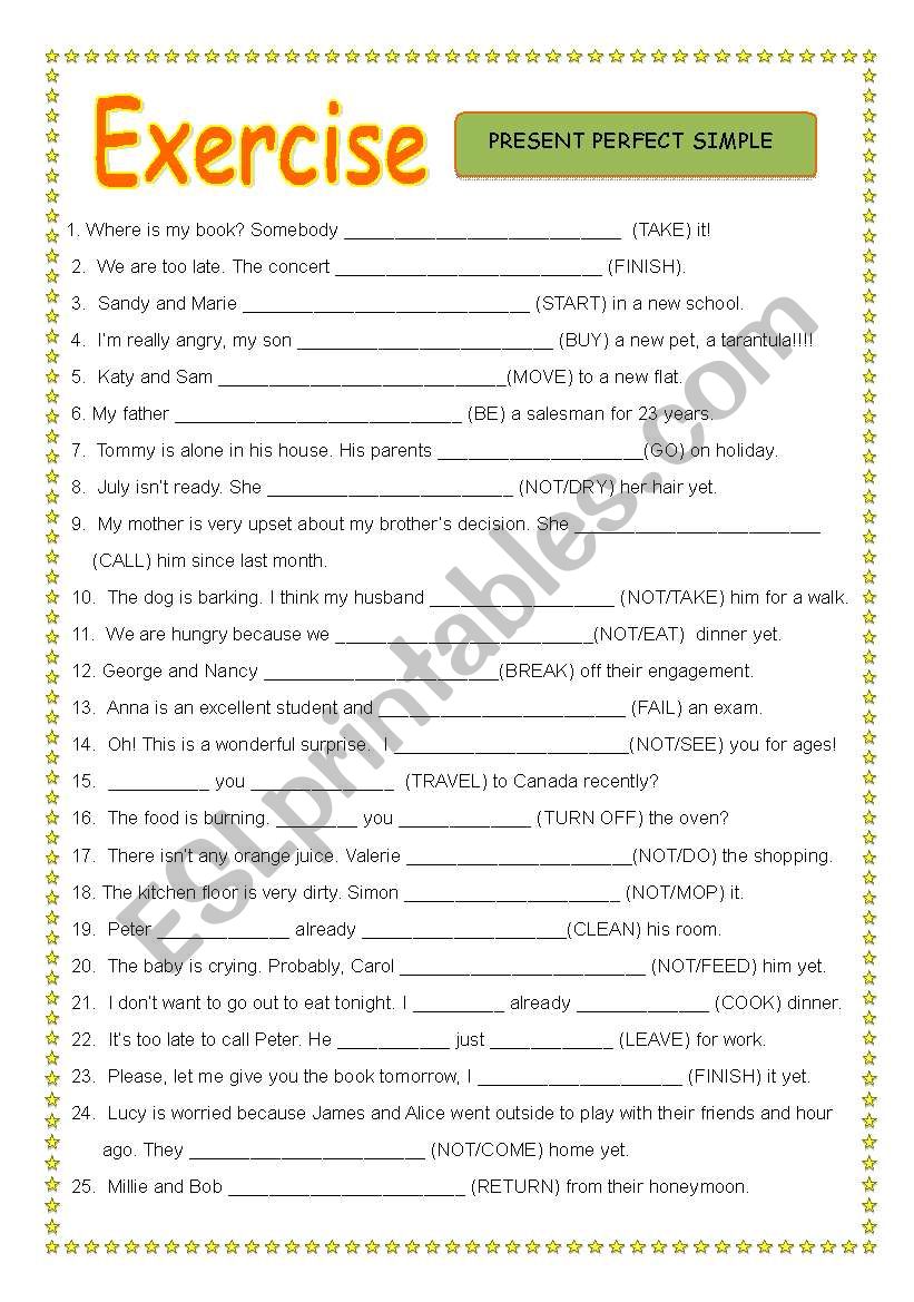 Present Perfect Simple Exercise ESL Worksheet By Arito