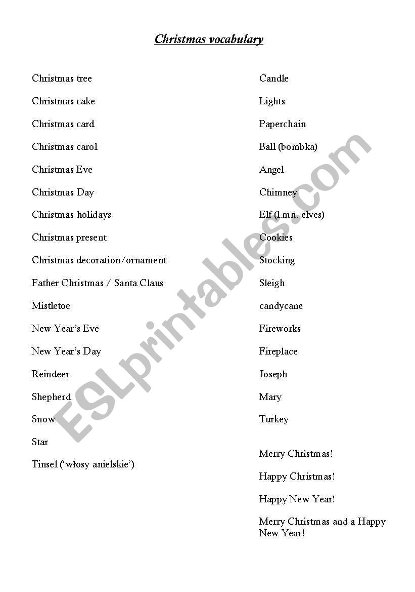 christmas exercises worksheet