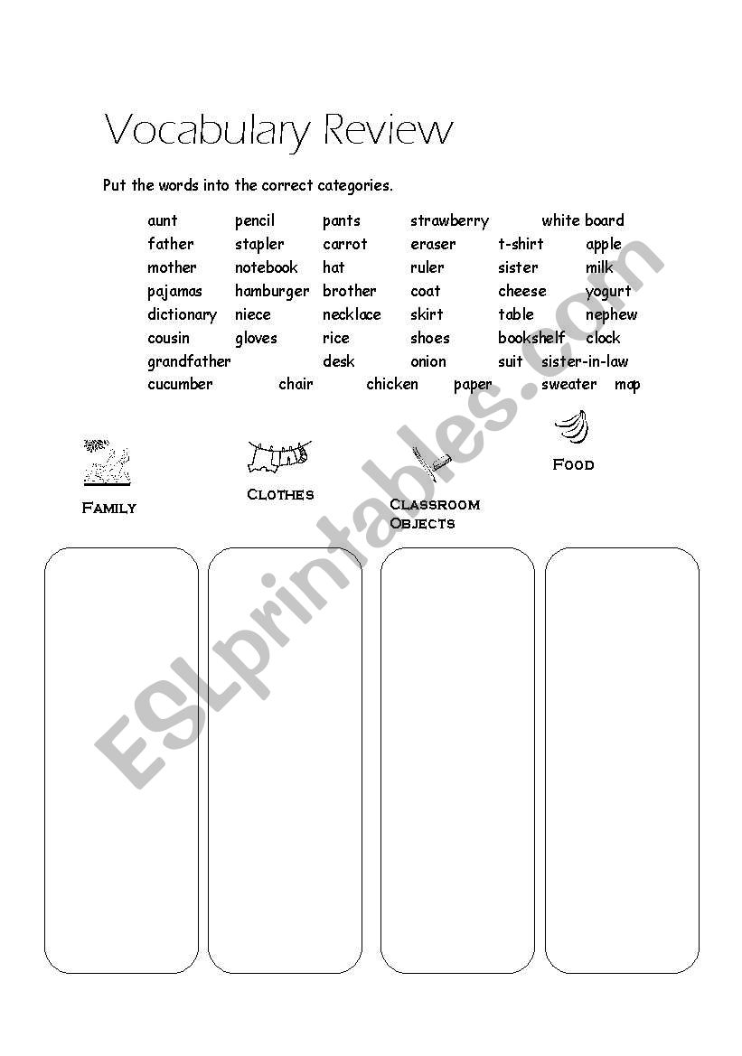 Vocabulary Review worksheet