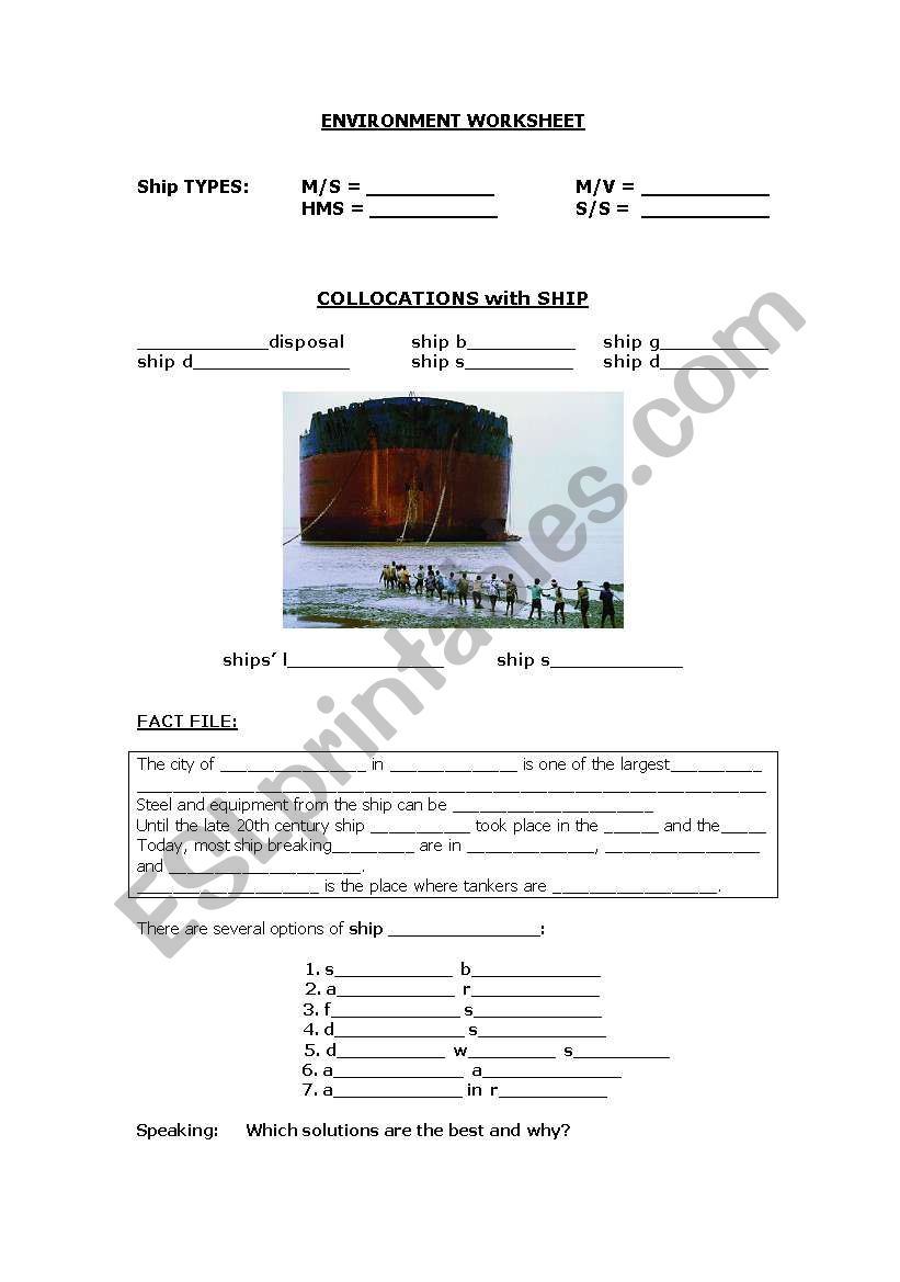 ENVIRONMENT - SHIP DISPOSAL worksheet