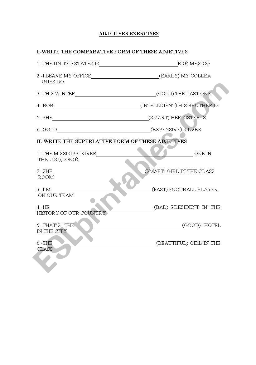 adjetive exercises worksheet